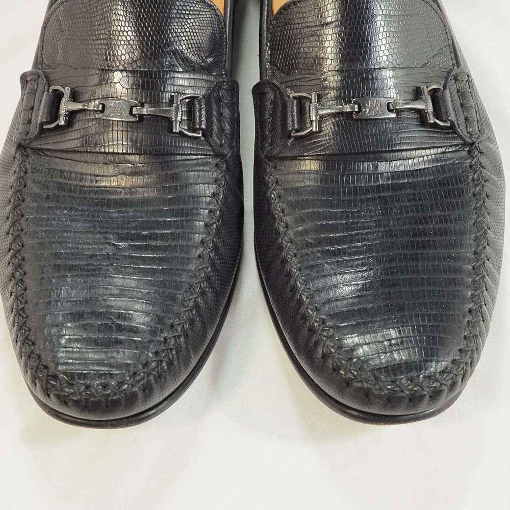 Mezlan Sileno Men 10 M Black Bit Loafer Exotic Genuine Lizard Luxury Dress Shoes